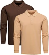 Koszulki męskie - 2-pak polo longsleeve premium brązowa i beżowa Recea - miniaturka - grafika 1
