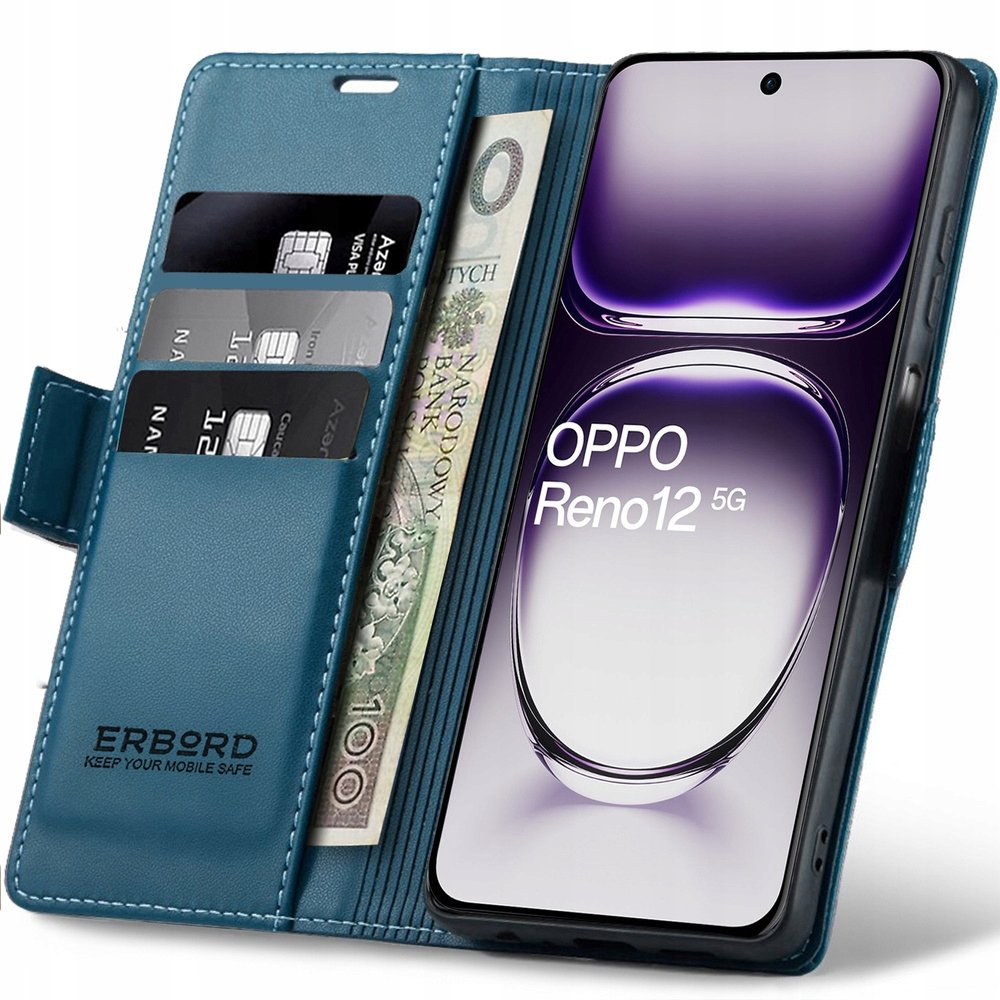 Etui z klapką do Oppo Reno 12, Erbord wallet case obudowa portfel skóra eko