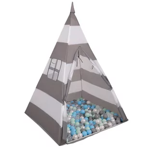 Selonis Namiot tipi NT-200X z piłeczkami 6cm szaro-białe pasy: perła-szary-transparent-babyblue-mięta 43x43x36/200piłek - Namioty i tipi dla dzieci - miniaturka - grafika 1