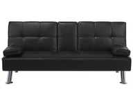 Sofy i kanapy - Beliani Sofa z funkcją spania ekoskóra czarna ROXEN - miniaturka - grafika 1