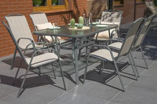 Meble ogrodowe metalowe Sevilla 150 cm Atlanta Grey / Beige Striped 6+1 II. gatunek - Meble ogrodowe - miniaturka - grafika 6