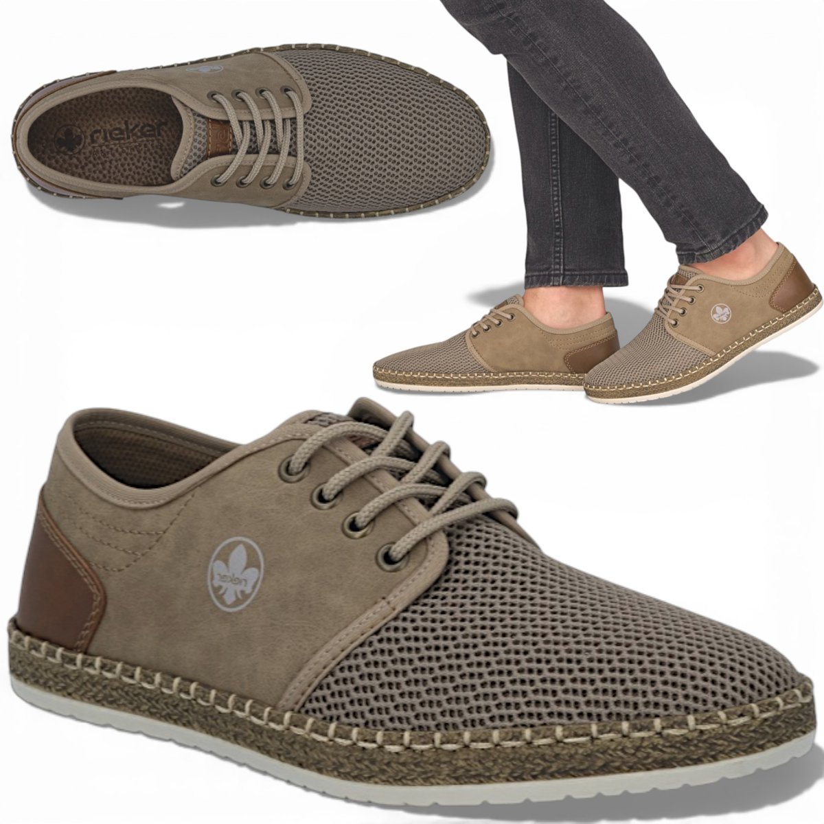 Buty Męskie Półbuty Ażurowe RIEKER Wygodne Sportowe Oddychające Wiosenne 44