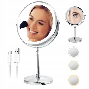 Lusterko Led Lustro Do Makijażu Kosmetyczne Stojące Dwustronne OBROTOWE360° - Lusterka do makijażu - miniaturka - grafika 1