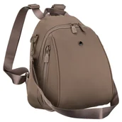 Plecaki - Mały, beżowy plecak damski wykonany z poliestru, wyposażony w dodatkowy pasek - Peterson - miniaturka - grafika 1