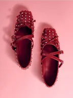 Półbuty damskie - Reserved - Baleriny z okuciami i kokardkami - bordowy - miniaturka - grafika 1