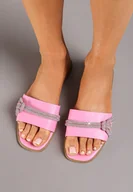 Klapki i japonki damskie - Różowe Płaskie Klapki z Ekoskóry Ozdobione Cyrkoniami Fadara - miniaturka - grafika 1