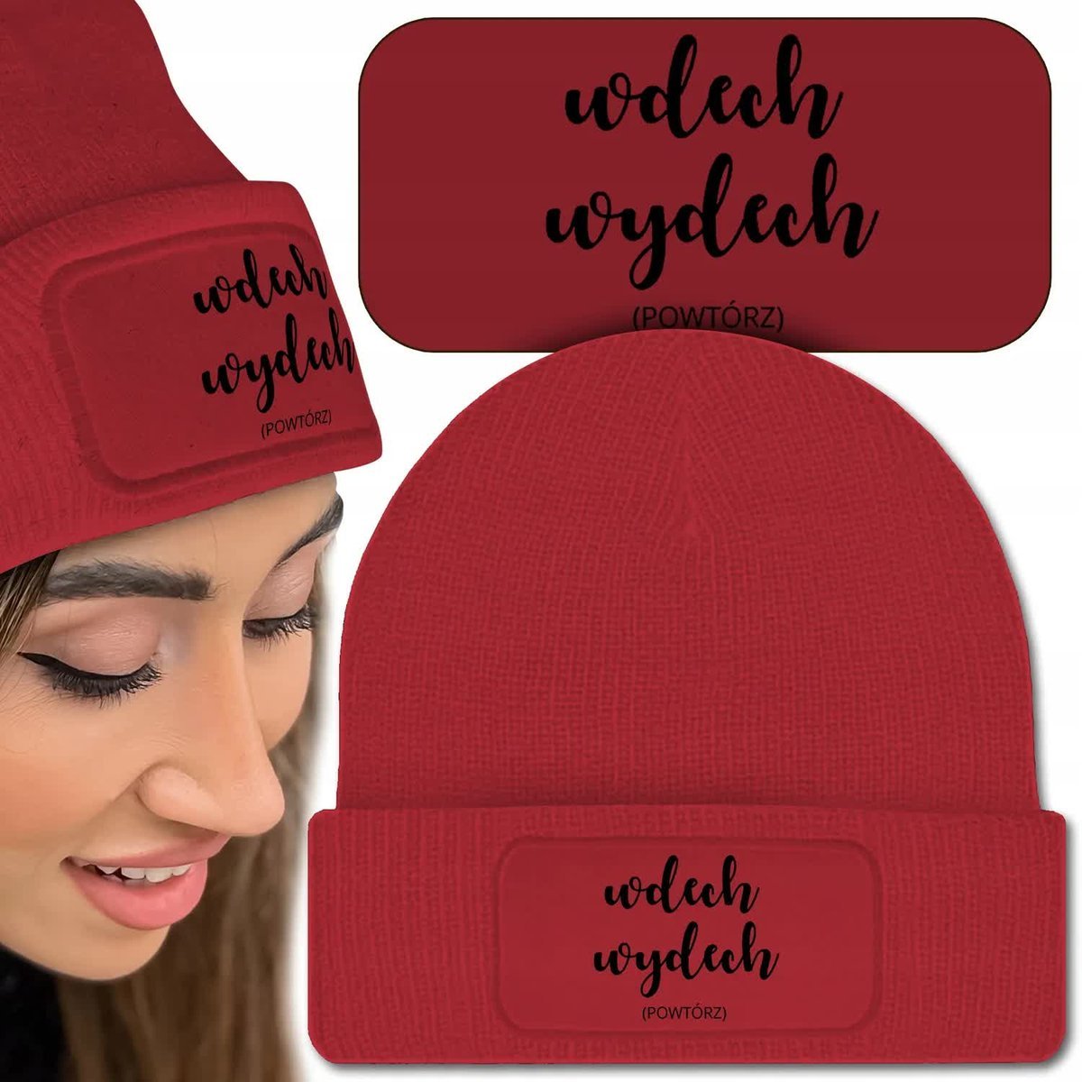 Ciepła Czapka Zimowa Czerwona WDECH WYDECH Wzory