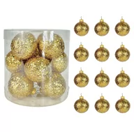 Bombki - BOMBKI CHOINKOWE PLASTIKOWE ZŁOTE BROKATOWE 40 MM ZESTAW 12 SZT BOMBKI I OZDOBY CHOINKOWE - miniaturka - grafika 1