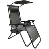 Leżaki ogrodowe - Saska Garden Fotel leżak ogrody składany z daszkiem i zagłówkiem szary   1020204 - miniaturka - grafika 1