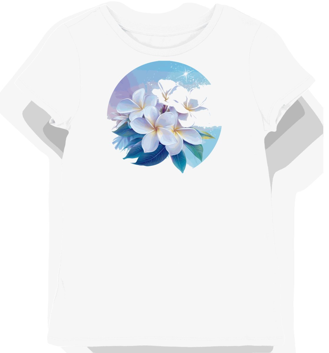 Koszulka damska biała z grafiką kwiatów plumerii XXL