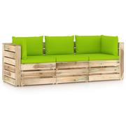 Meble ogrodowe - Ogrodowa sofa 3-os z poduszkami, impregnowane na zielono drewno kod: V-3074566 - miniaturka - grafika 1
