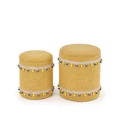 Pufy i podnóżki - Zestaw Dwóch Puf Grado Żółty Halmar - miniaturka - grafika 1