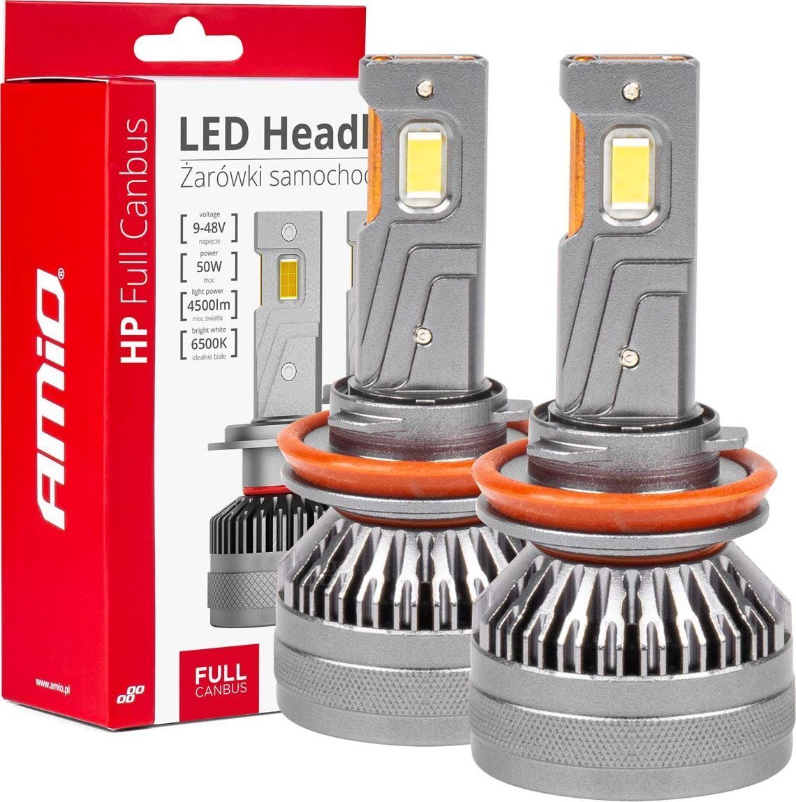 AMiO Żarówki samochodowe led seria hp full canbus h8 h9 h11 h16 6500k amio-03677