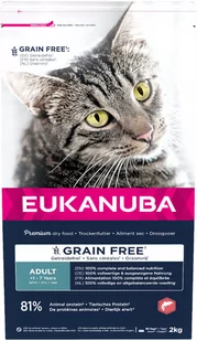 Eukanuba Adult Grain Free, z łososiem - 3 x 2 kg Dostawa GRATIS! - Sucha karma dla kotów - miniaturka - grafika 1