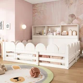 Łóżka dla dzieci i młodzieży - Łóżko dziecięce 140x200 cm - z 1 drzwiami i barierką bezpieczeństwa - z przegródką do przechowywania - biały - miniaturka - grafika 1