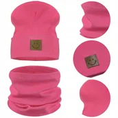Czapki damskie - CZAPKA i KOMIN DZIECIĘCY Komplet Zestaw Dziecka BAWEŁNA 95% 40-46 RÓŻOWY - miniaturka - grafika 1