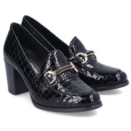 Mokasyny damskie - Mokasyny damskie na obcasie Rieker 50101-00 BLACK 39 - miniaturka - grafika 1