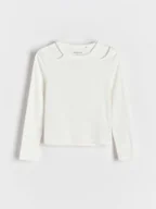 Bluzki dla dziewczynek - Reserved - Prążkowana bluzka z wycięciami - złamana biel - miniaturka - grafika 1