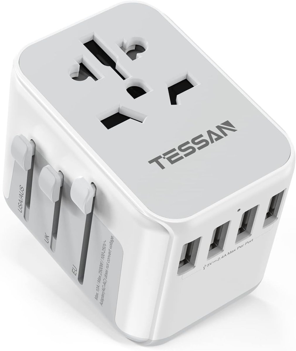 TESSAN Adapter Podróżny na Całym świecie z 4 USB