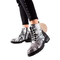 Botki damskie - Goodin Modne Workery Z Printem białe - miniaturka - grafika 1