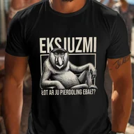 Koszulki męskie - TEMU Męska Casualowa Koszulka z Grafiką - "EKSKIUZMI LOT AR JU PIERDOLING EABLTALLY?" Nadruk, Oddychająca i Odprowadzająca Wilgoć, Krótki Rękaw, - miniaturka - grafika 1