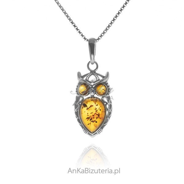 ankabizuteria.pl Zawieszka srebrna z bursztynem SÓWKA