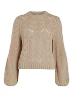 Swetry damskie - Vila Damski sweter z dzianiny Visultan Knit O-Neck L/S TOP-NOOS, naturalny melanż, XXL, Naturalny melanż, XXL - miniaturka - grafika 1