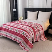 Koce - Koc świąteczny 200x220 narzuta kocyk pled biało-czerwony Renifery - miniaturka - grafika 1