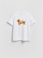 Koszulki męskie - Reserved - T-shirt regular z nadrukiem - biały - miniaturka - grafika 1