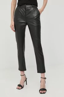 Spodnie damskie - Trussardi spodnie damskie kolor czarny proste high waist - grafika 1