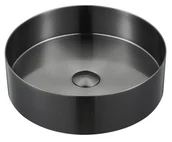 Umywalki - Sapho Aurum Umywalka nablatowa 38 cm stalowa z korkiem powłoka PVD antracyt AU101 - miniaturka - grafika 1