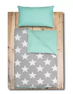 Pościel dla dzieci - Pościel dziecięca 90x120 Duale Baby szara w gwiazdy + miętowa z plecaczkiem - miniaturka - grafika 1