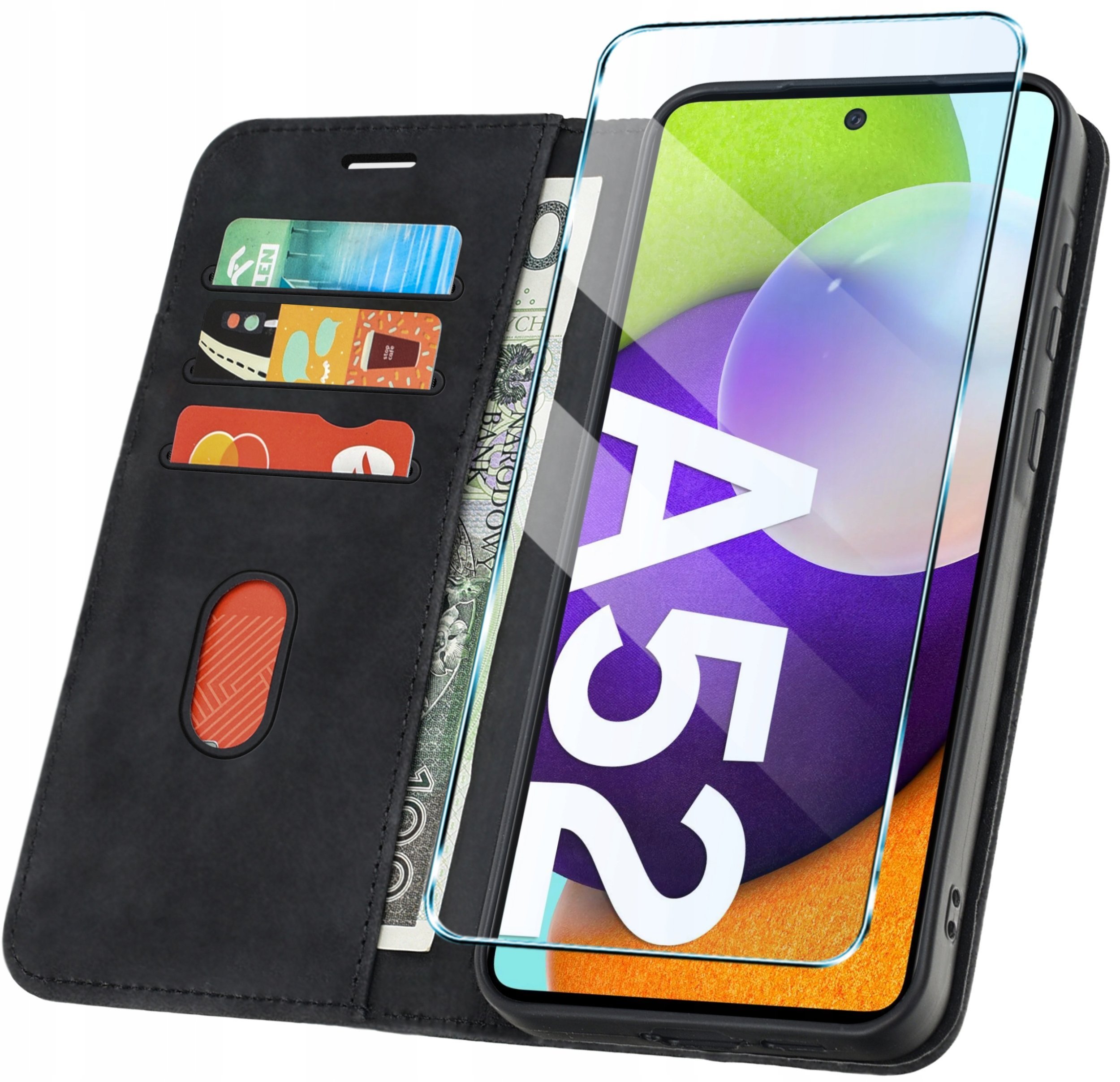ETUI Z KLAPKĄ do Samsung A52 A52s 5G Zamykane, Magnetyczne Kabura + Szkło