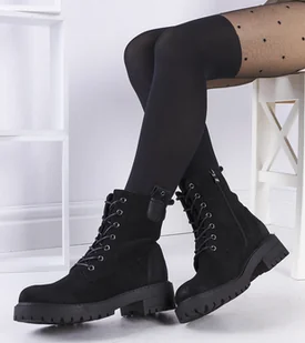 Czarne traperki eko-zamsz Wellspring-37 - Botki damskie - miniaturka - grafika 1