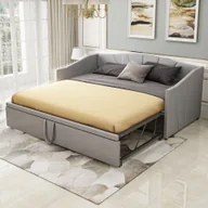 Łóżka dla dzieci i młodzieży - Łóżko rozkładane Merax 90x200cm/180x200cm, rozkładana sofa z listwowym stelażem i podłokietnikami, łóżko tapicerowane aksamitem, sofa dla dzieci, szara - miniaturka - grafika 1
