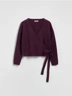 Swetry damskie - Reserved - Sweter z wiązaniem - ciemnofioletowy - miniaturka - grafika 1