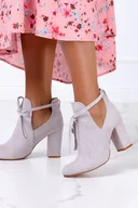 Botki damskie - Szare botki na słupku damskie z ozdobnym wiązaniem Casu G22X8-G-36 - miniaturka - grafika 1