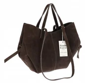 Torebki damskie - Włoska torebka damska VERA PELLE skórzana zamszowa shopper MB09 Czekoladowa - miniaturka - grafika 1