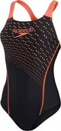 Stroje kąpielowe - Speedo Damski strój kąpielowy Speedo MEDLEY LOGO MDLT AF black/siren red rozmiar 40 - miniaturka - grafika 1