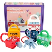 Zabawki interaktywne dla dzieci - Kłódki, kluczyki dla dzieci. autka Montessori, otwórz - zamknij, zawieszki - miniaturka - grafika 1