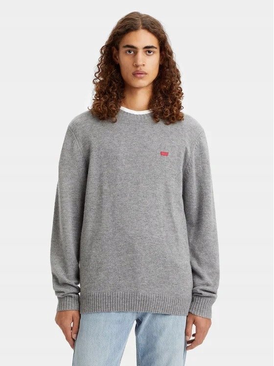LEVIS SZARY SWETER MĘSKI Z OKRĄGŁYM DEKOLTEM WEŁNIANY NA ZIMĘ M 17CA