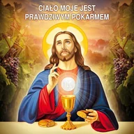 Ikony i obrazy sakralne - Baner na Boże Ciało "Ciało Moje jest prawdziwym pokarmem" 150x150 cm - miniaturka - grafika 1