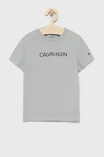 Koszulki dla dziewczynek - Calvin Klein Jeans T-shirt bawełniany dziecięcy kolor szary z nadrukiem - grafika 1