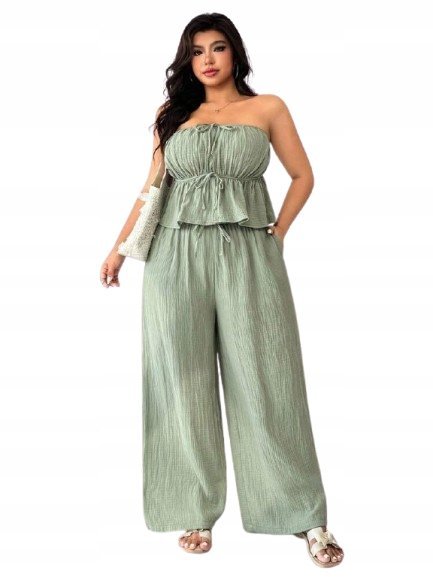 SHEIN SPODNIE CASUAL SZYFONOWE Z WIĄZANIEM ZIELONE 44 1JA
