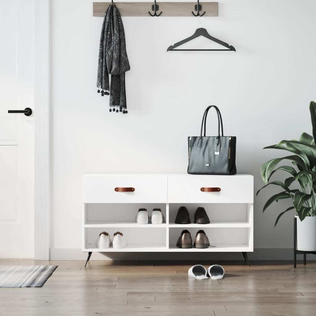 Ławka na buty biała 102x35x55 cm Materiał drewnopochodny