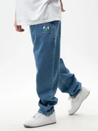 Spodnie męskie - Spodnie Jeansowe Baggy Męskie Jasne Niebieskie Smerfy Premium Denim L - miniaturka - grafika 1