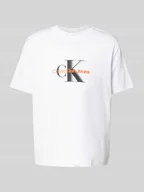 Koszulki męskie - T-shirt z nadrukiem z logo i okrągłym dekoltem - miniaturka - grafika 1