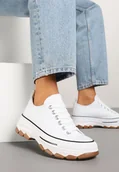 Trampki damskie - Białe Trampki na Platformie z Niską Cholewką Evalloria - Renee - miniaturka - grafika 1