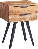 Szafki nocne - WOHNLING konsola nocna 47 x 65 x 35 cm stolik nocny z litego drewna akacjowego, szafka nocna z 2 szufladami, szafka nocna nowoczesna z metalowymi nogami, komoda nocna z szufladami z litego drewna - miniaturka - grafika 1