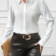 Koszule damskie - TEMU Nowość Wiosna- Elegancka Biała Bluzka Damska - miniaturka - grafika 1